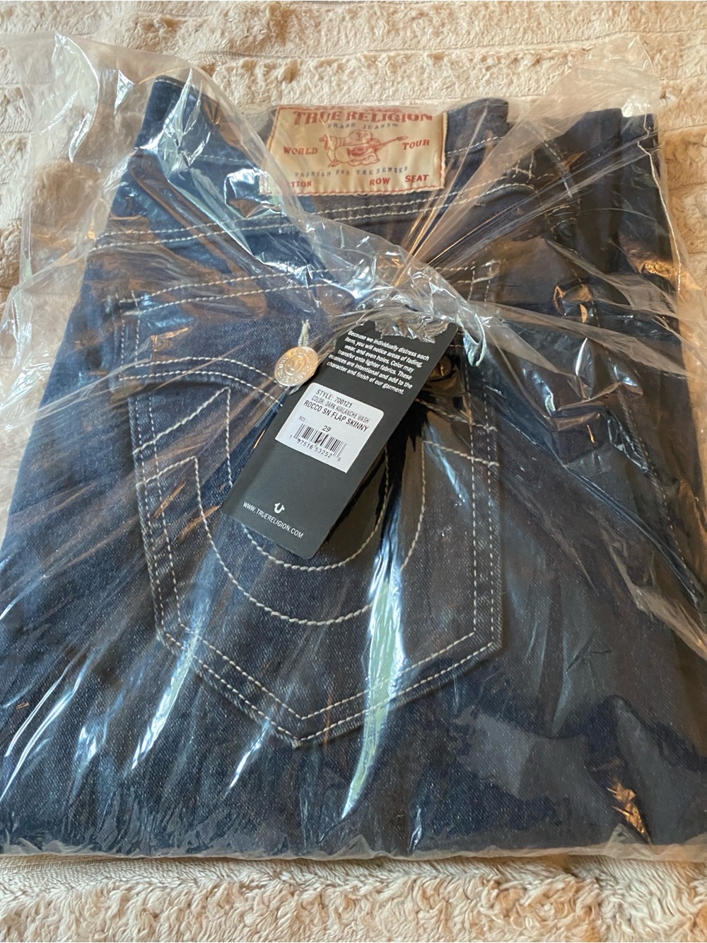 NWT, Duo paired of True Religion Straight Skinny Jeans Red/White Stitching - Picture 3 of 6